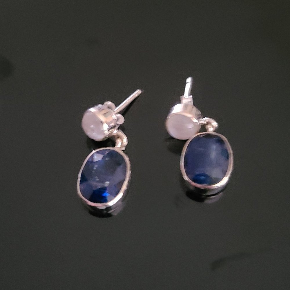 Kyanite and Moonstone Gemstone Dangle Earrings Sterling Silver - Picture 6 of 8